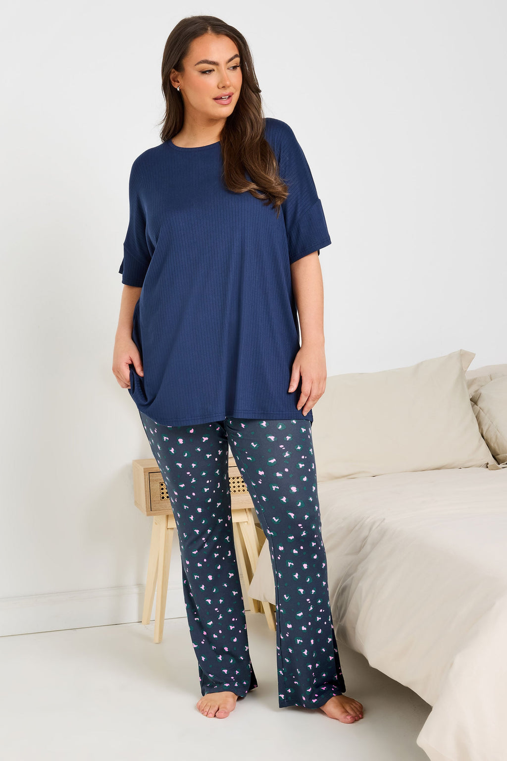  YOURS - Bas De Pyjama Bleu Marine & Rose Léopard