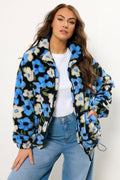  YOURS Curve Veste Polaire à Fleurs Noire Et Bleue