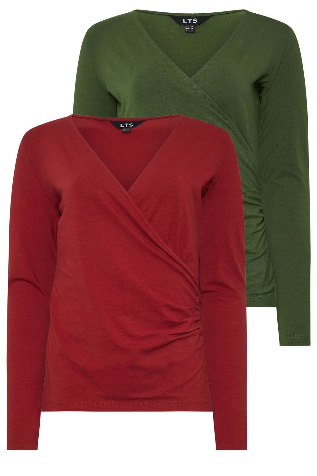  LTS Tall 2 PACK Khaki Green & Red Wrap Tops