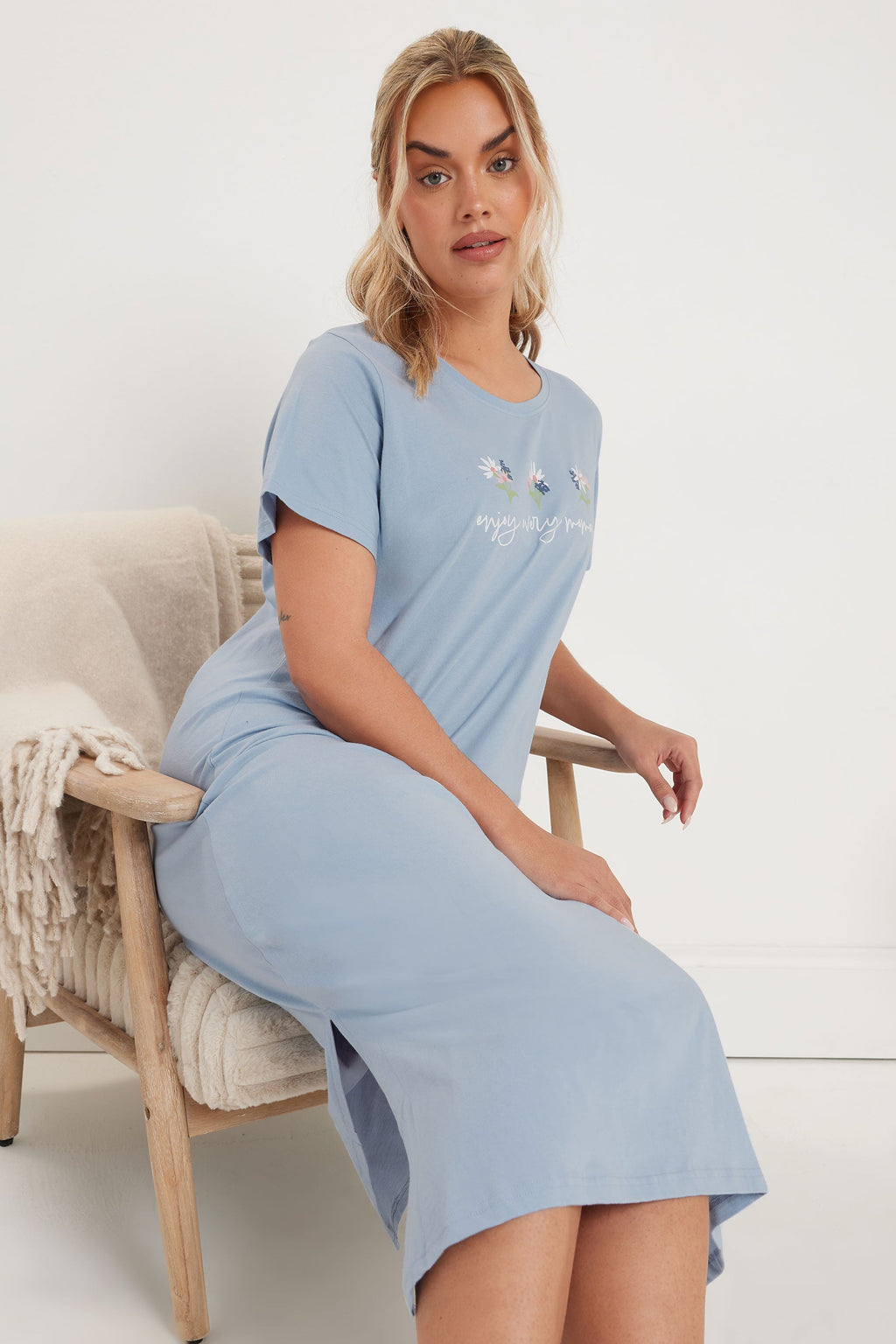  YOURS - Lot De 2 Chemises De Nuit Bleues Floral 'Every Moment'