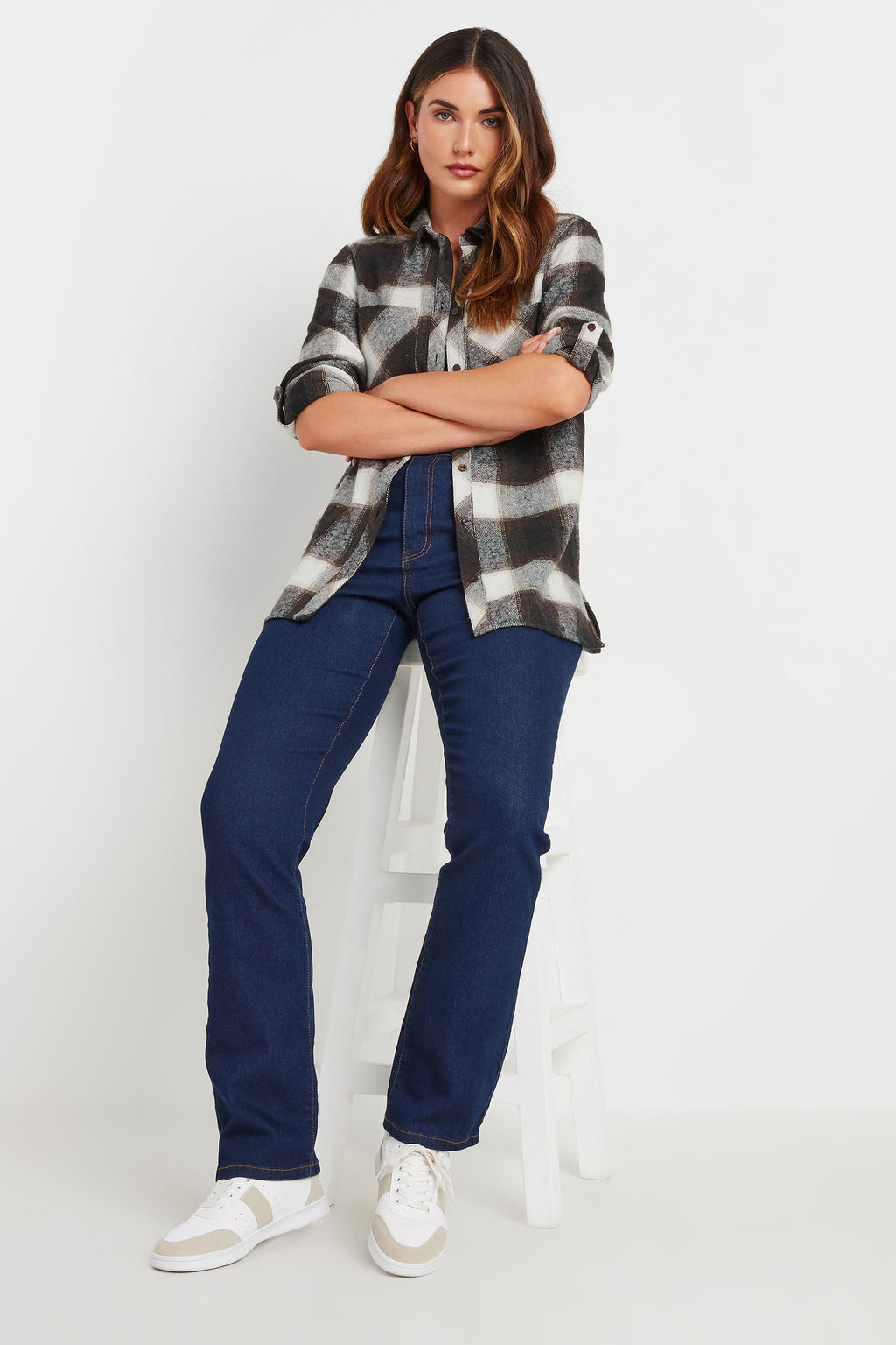  LTS Tall Brown Check Rolled Sleeve Shirt