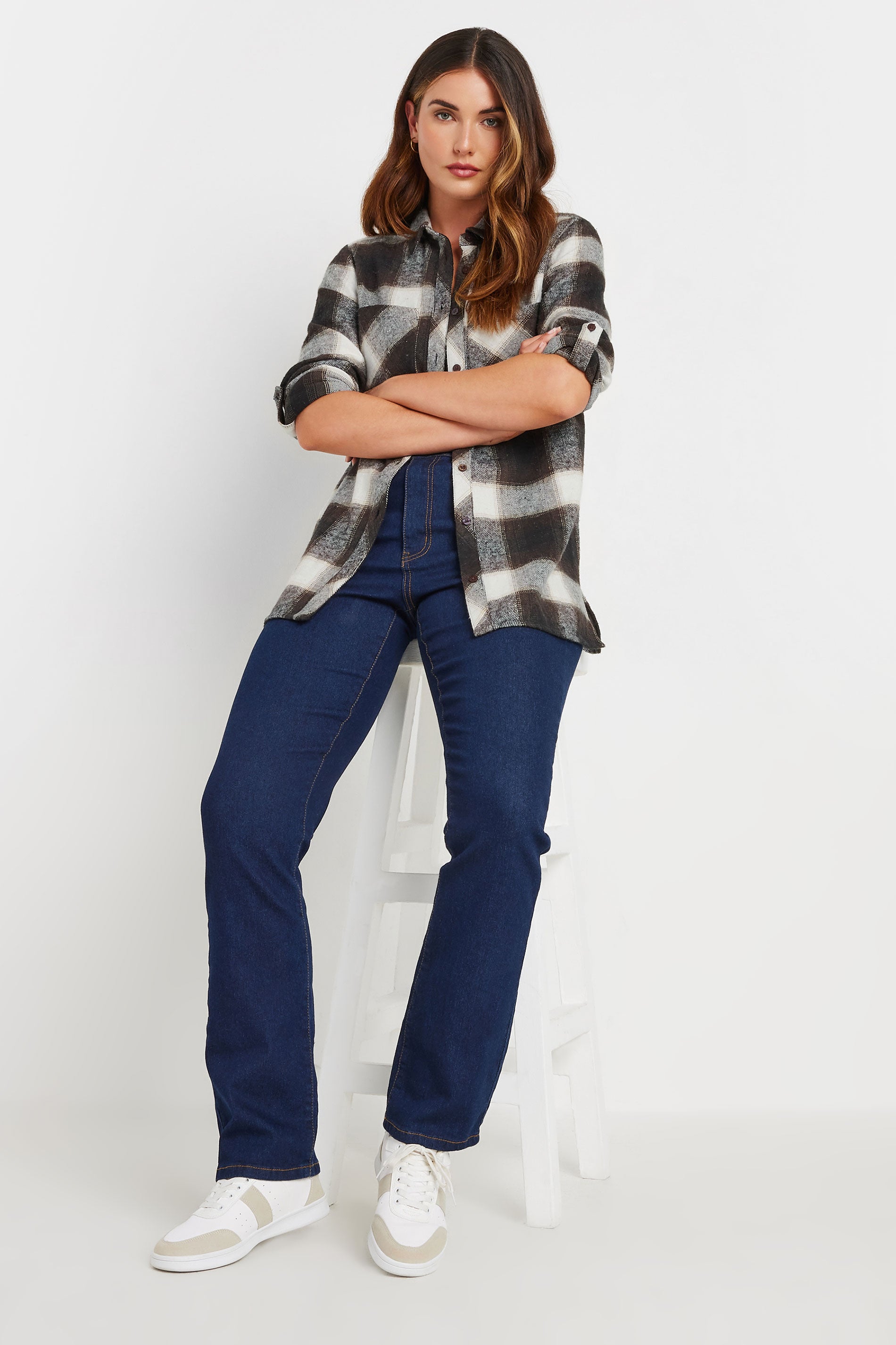  LTS Tall Brown Check Rolled Sleeve Shirt
