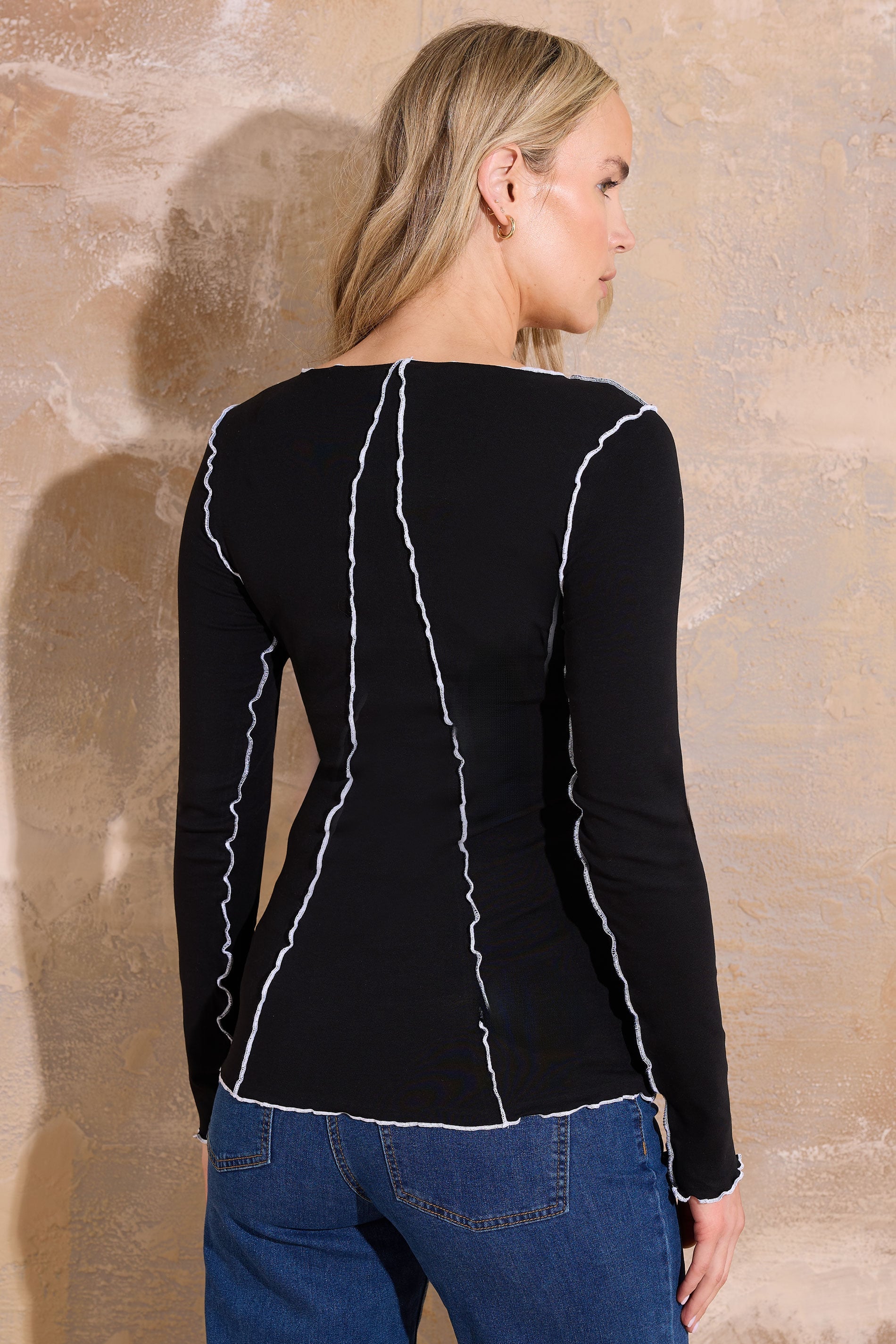  LTS Tall Maternity Black Contrast Stitch Ribbed Top