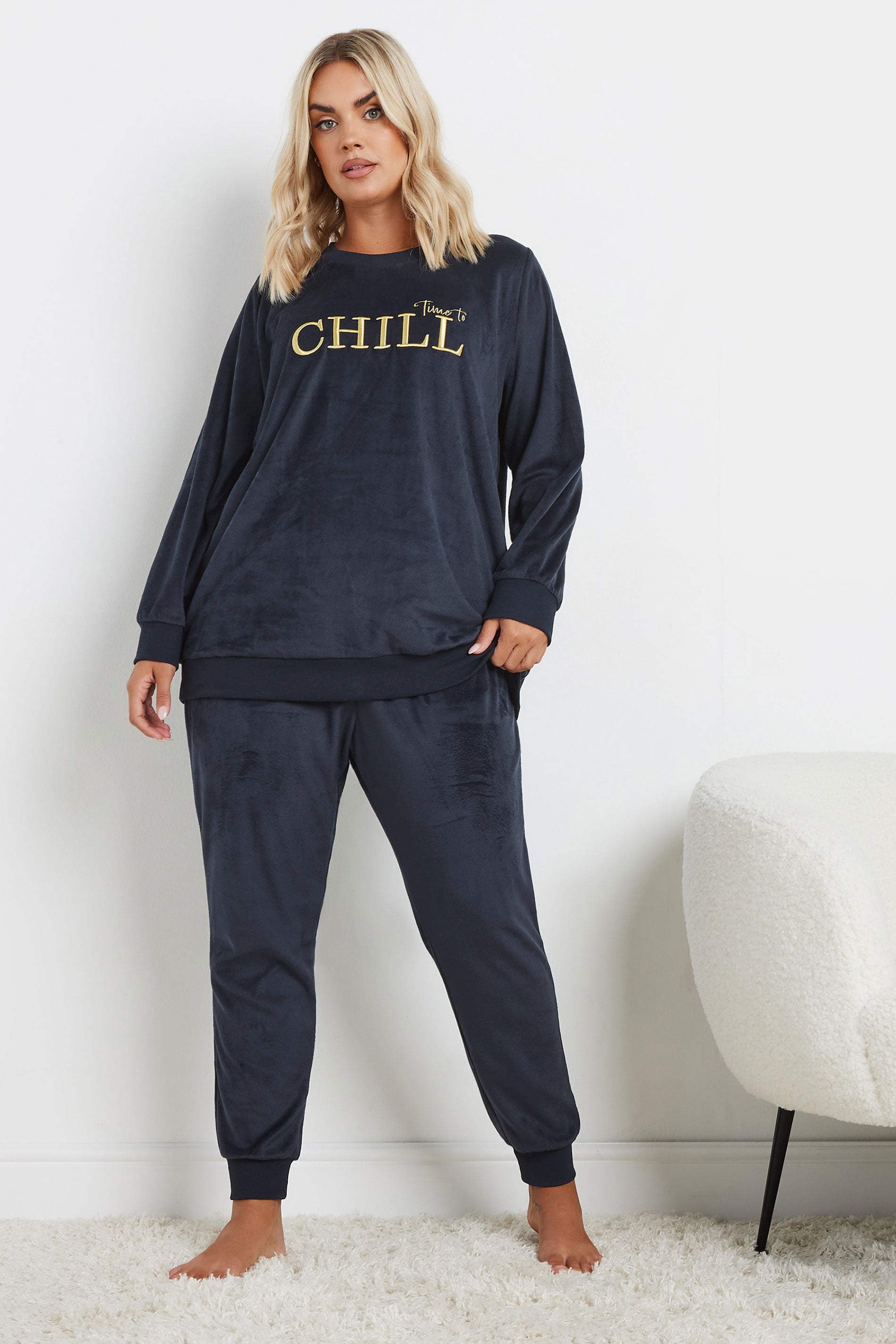  YOURS - Ensemble Loungewear Polaire Bleu Marine 'Time To Chill'