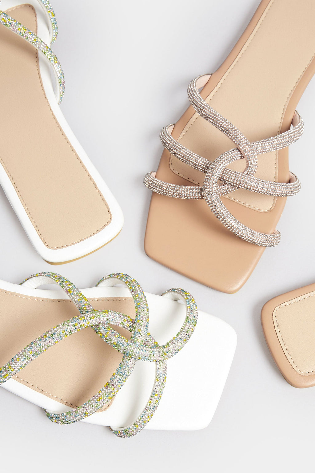  PixieGirl Petite White Diamante Strap Mule Sandals In Standard Fit