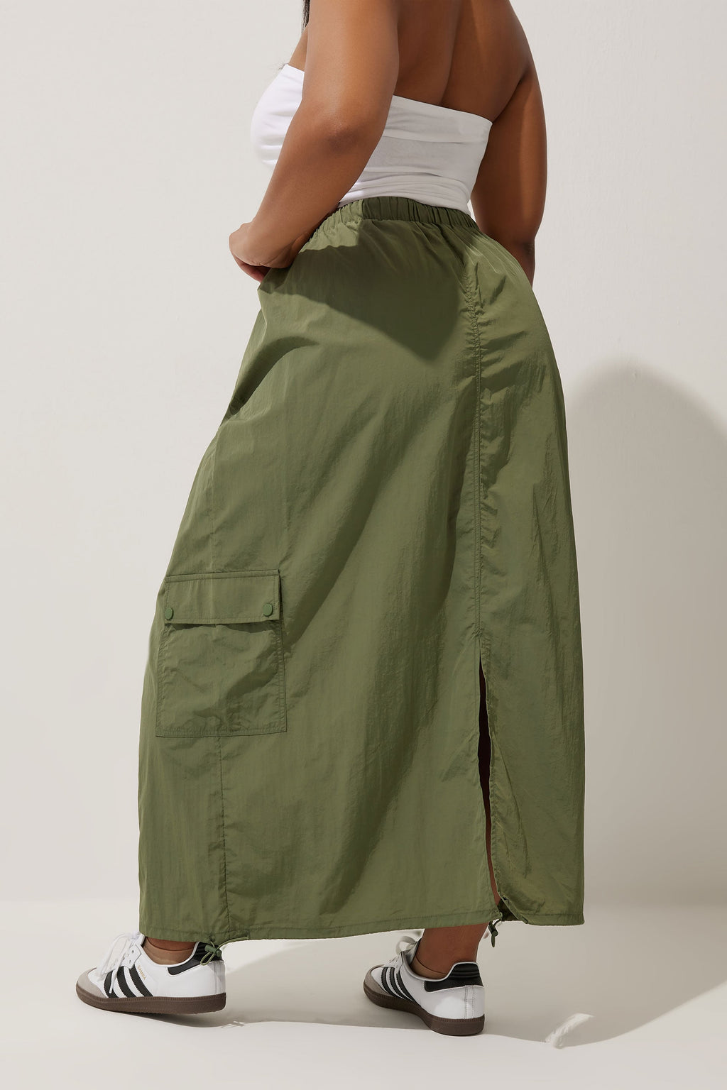  LIMITED COLLECTION - Jupe Cargo Maxi Verte Kaki à Poches