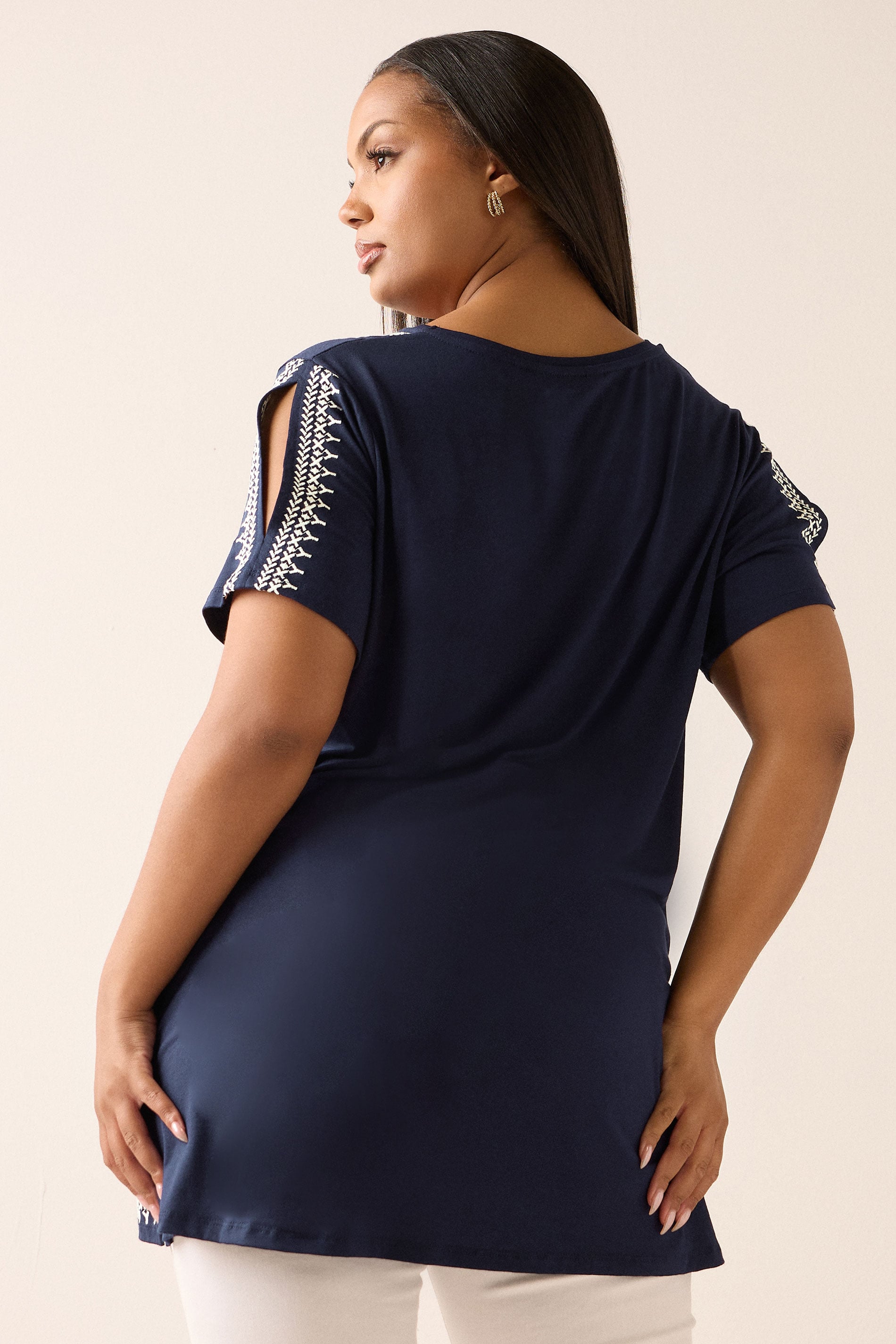  YOURS Curve T-shirt Brodé Bleu Marine