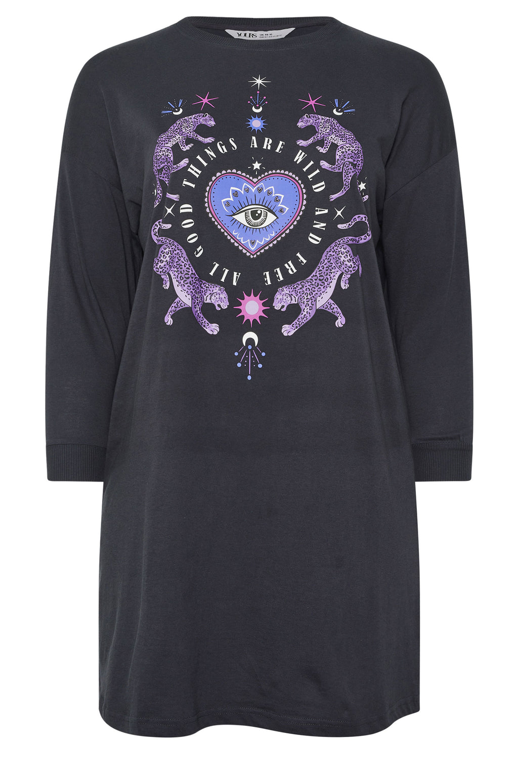 YOURS Curve Chemise De Nuit à Manches Longues Bleu Marine « Wild And Free »