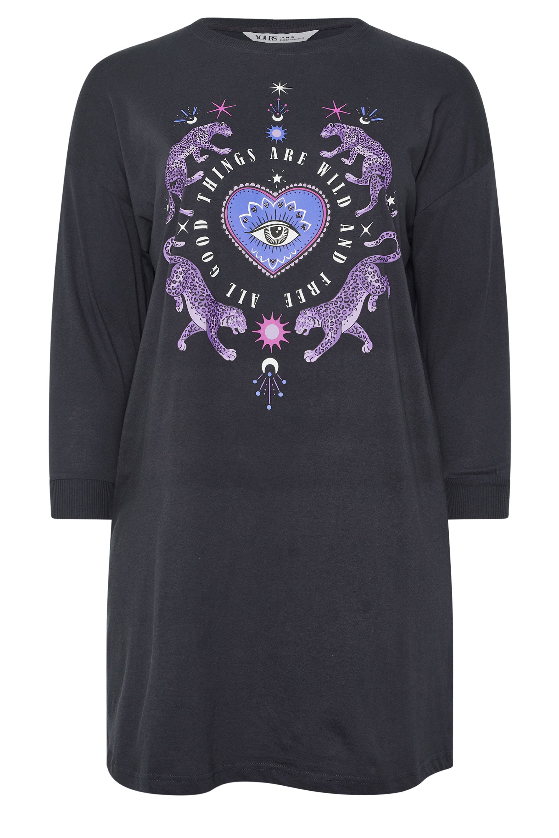  YOURS Curve Chemise De Nuit à Manches Longues Bleu Marine « Wild And Free »