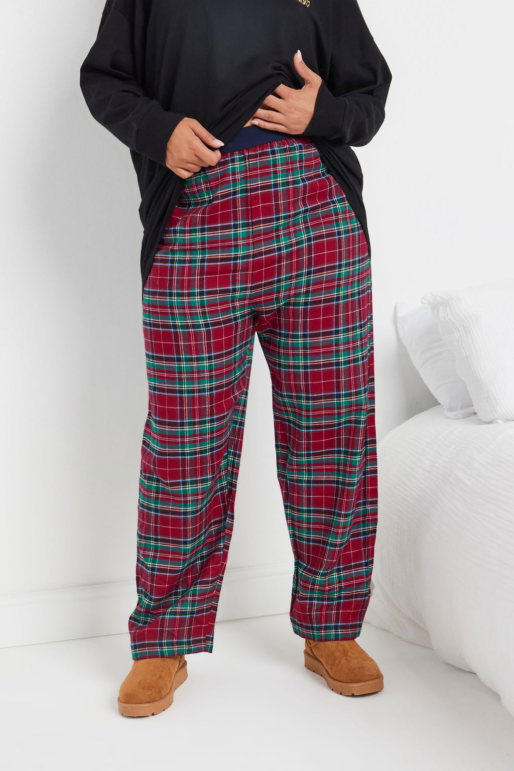  YOURS - Bas De Pyjama Rouge & Bleu à Carreaux Coupe Wide Leg