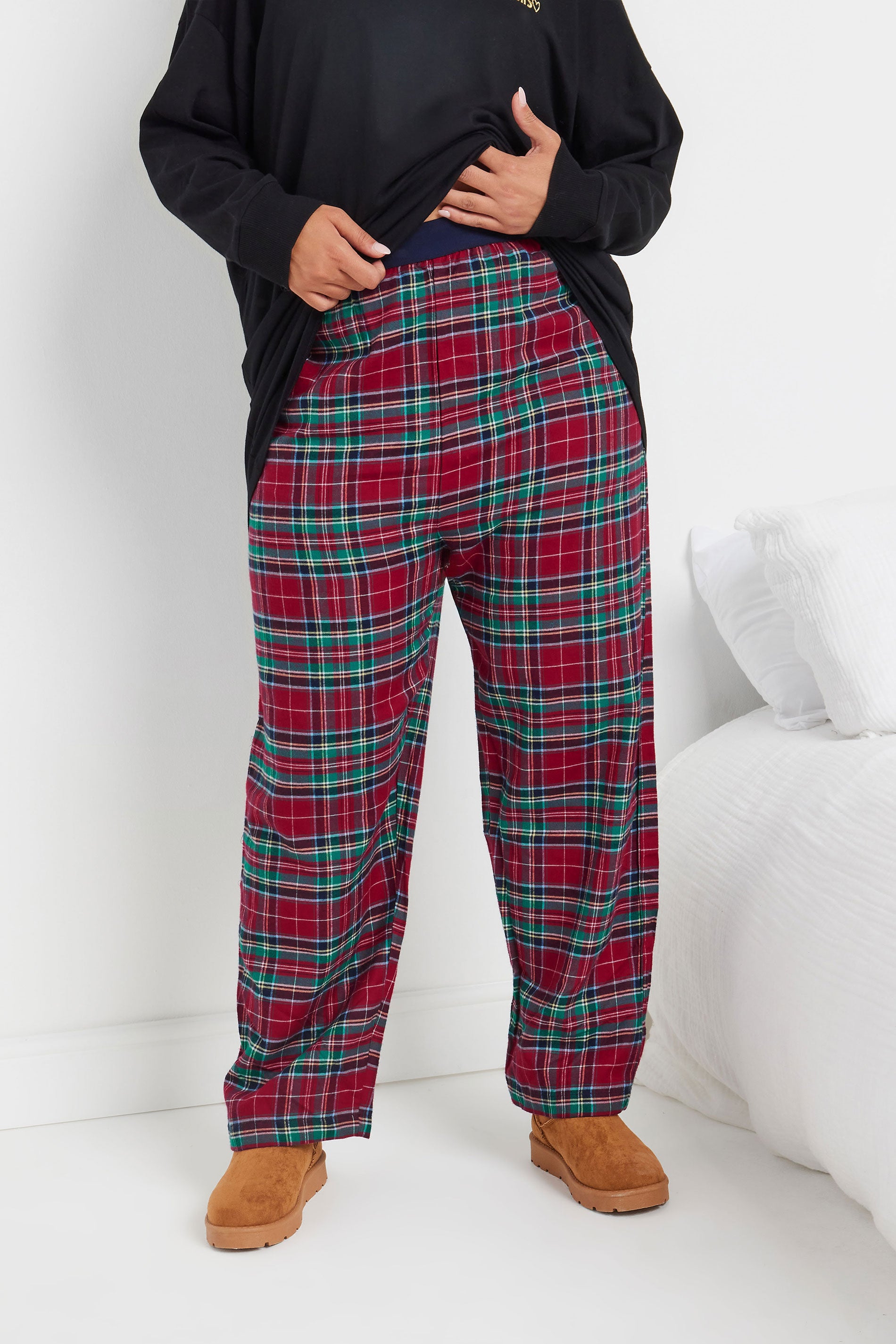  YOURS - Bas De Pyjama Rouge & Bleu à Carreaux Coupe Wide Leg
