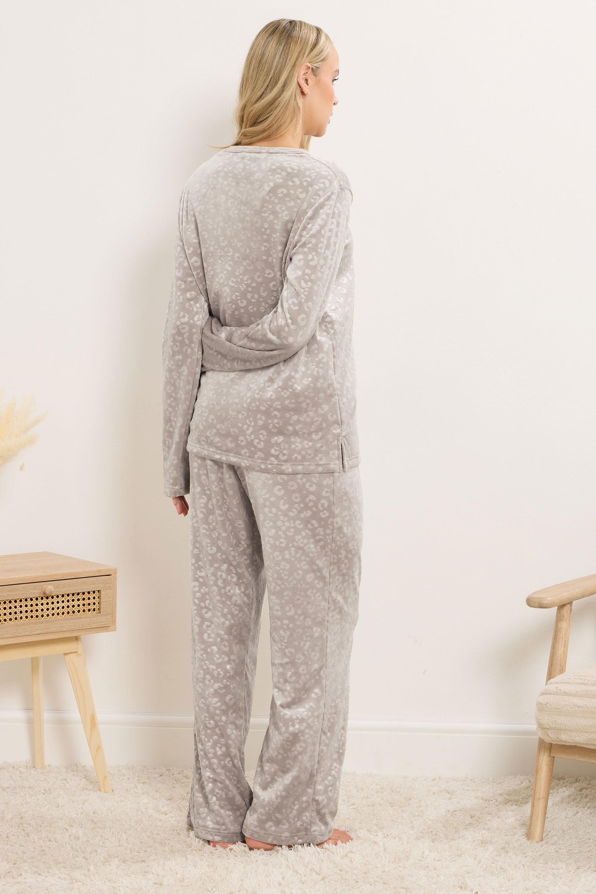 LTS Tall Stone Brown Leopard Embossed Luxe Fleece Pyjama Set