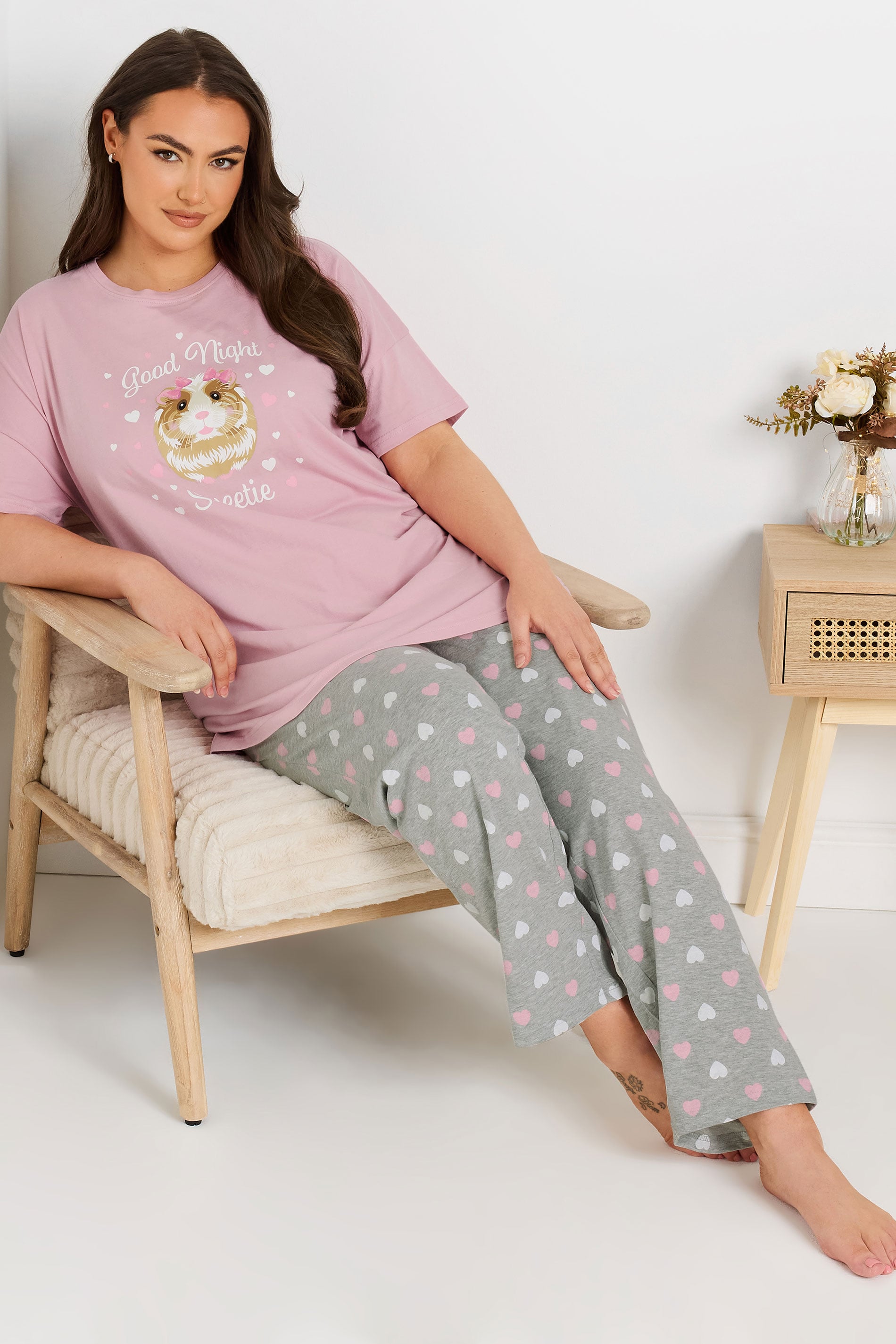  YOURS - Ensemble De Pyjama Rose & Gris 'Good Night Sweetie'