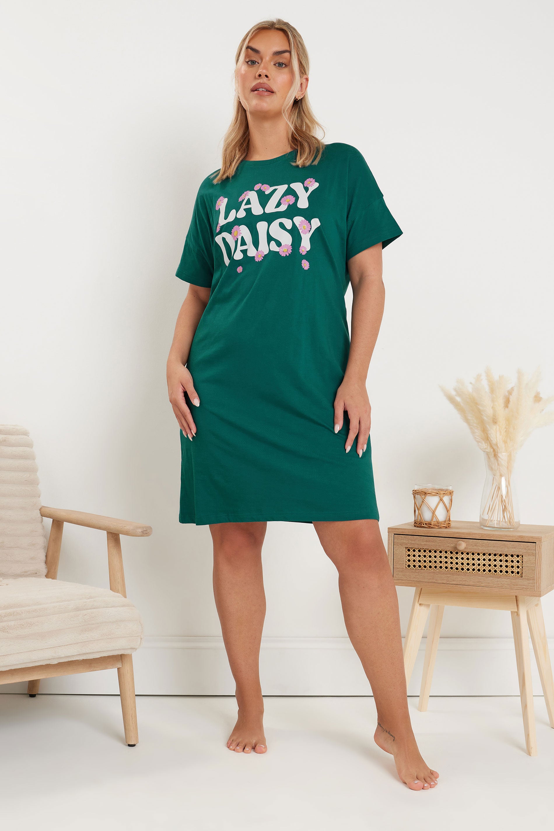  YOURS - Lot De 2 Chemises De Nuit Verte & Grise 'Lazy Daisy'