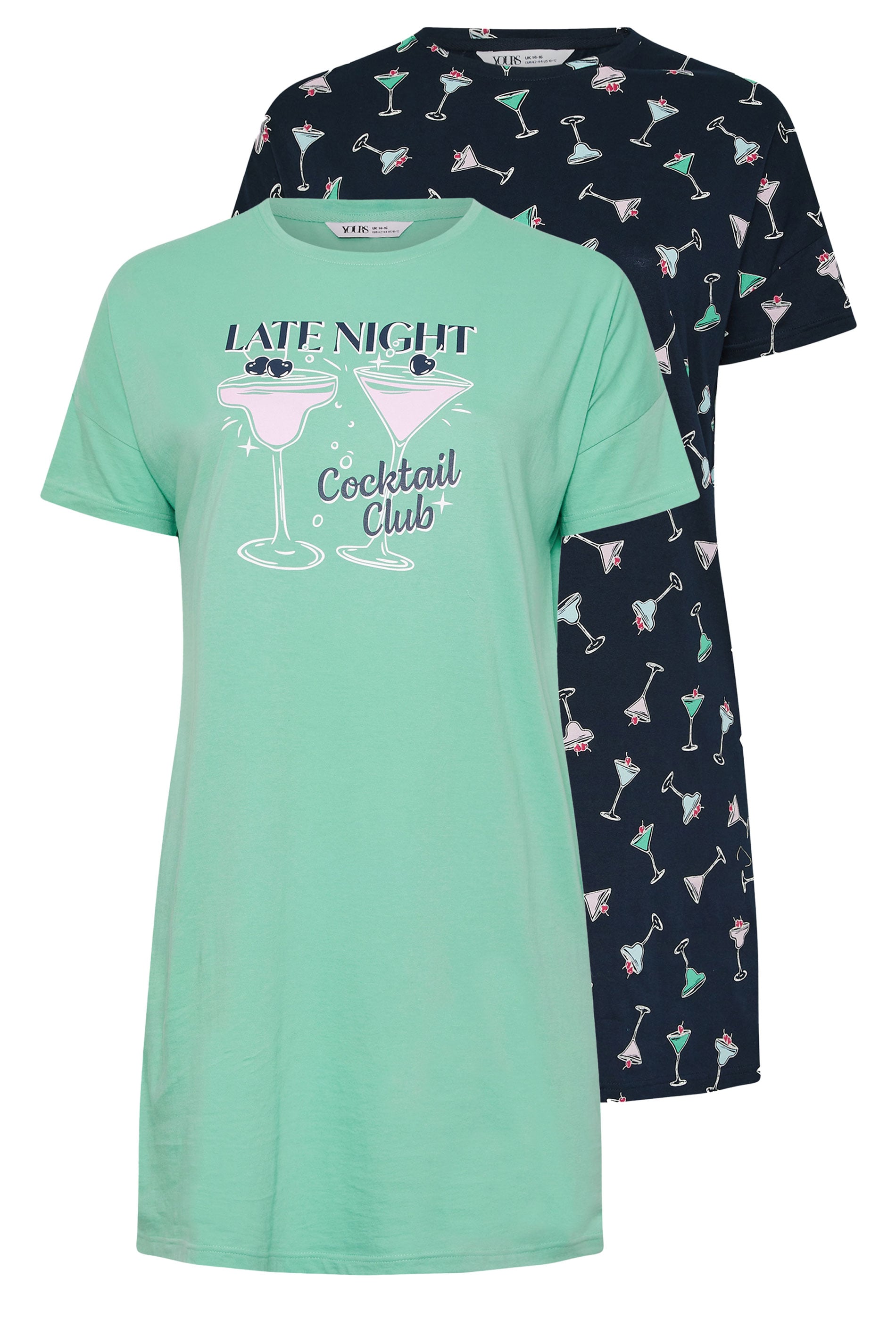  YOURS Lot De 2 Chemises De Nuit Green Cocktail Print