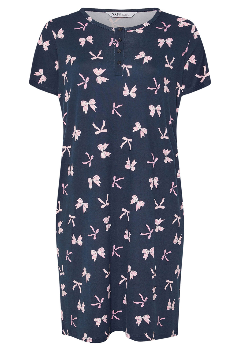  YOURS Curve Chemise De Nuit Bleu Marine à Patte De Boutonnage Douce Au Toucher Avec Nœud