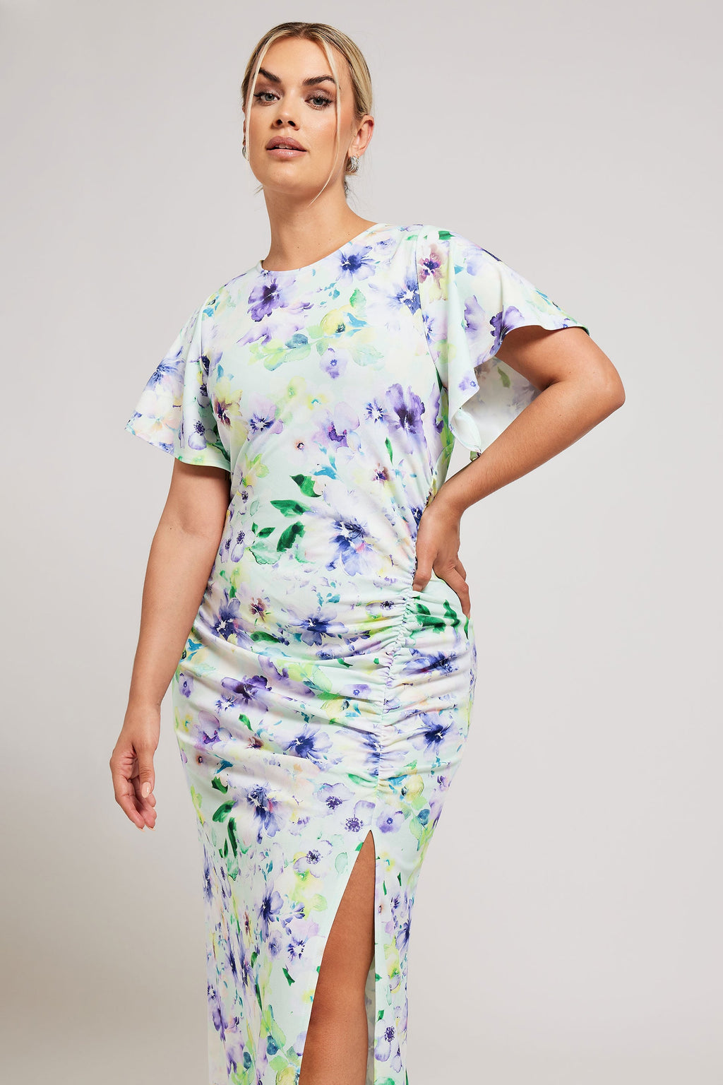  YOURS LONDON - Robe Maxi Verte Eau Floral Plissée