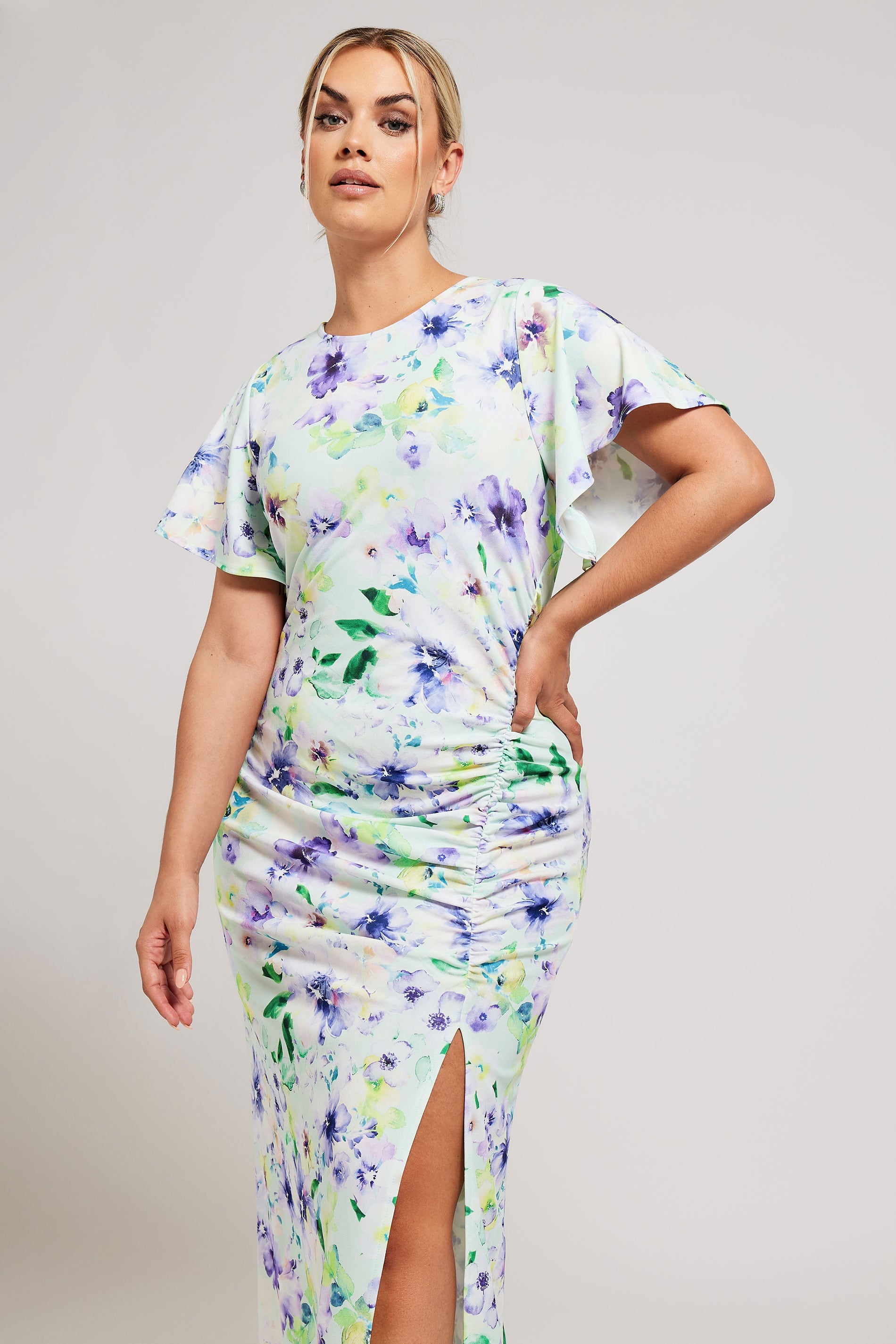  YOURS LONDON - Robe Maxi Verte Eau Floral Plissée