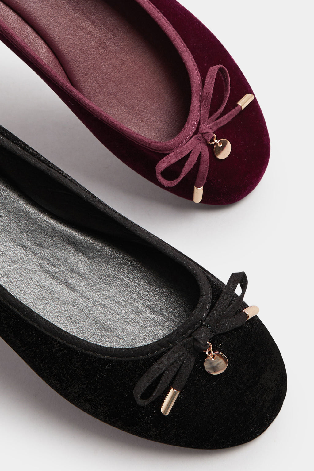  LTS Black Velvet Bow Ballerina Pumps In Standard Fit