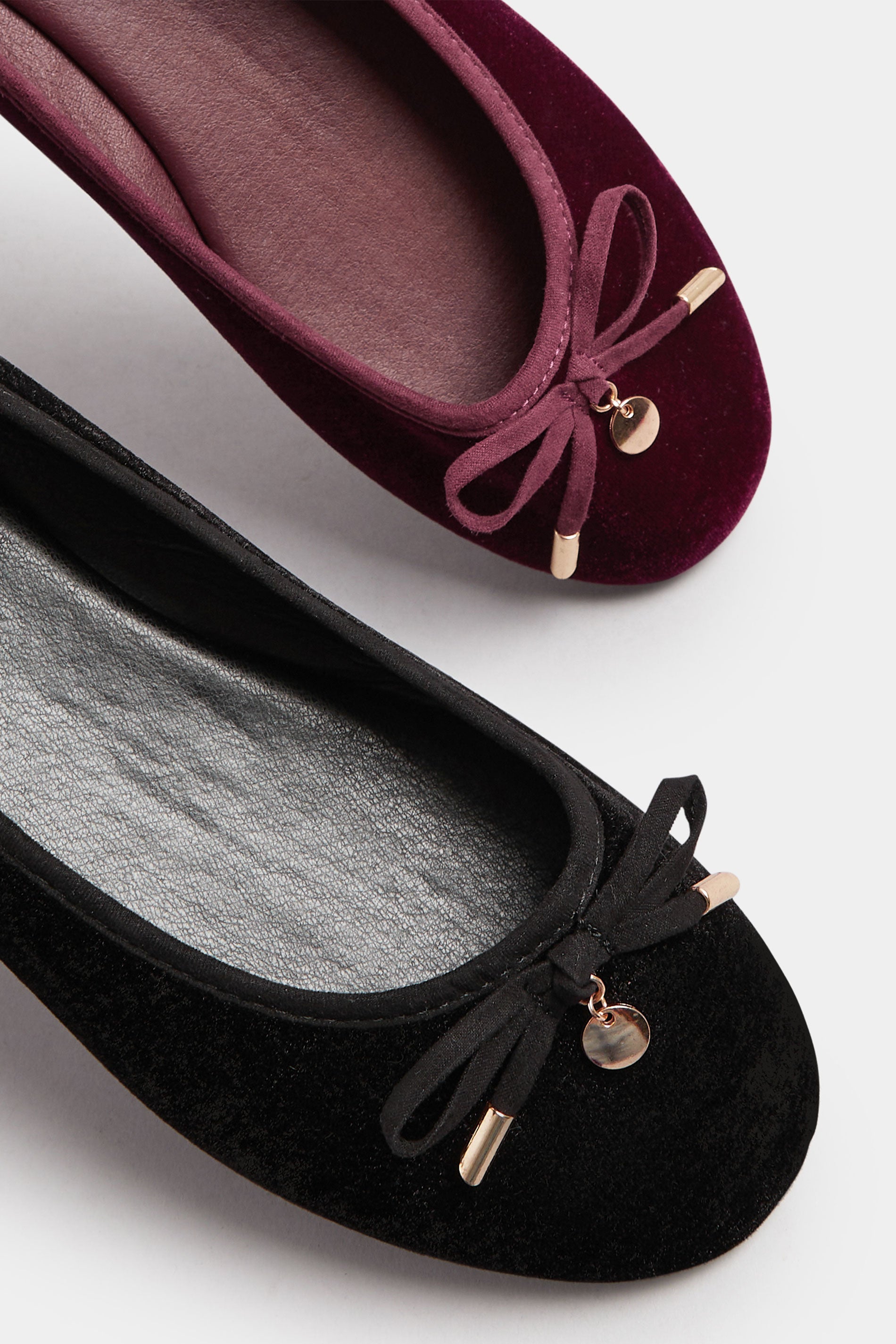  LTS Black Velvet Bow Ballerina Pumps In Standard Fit