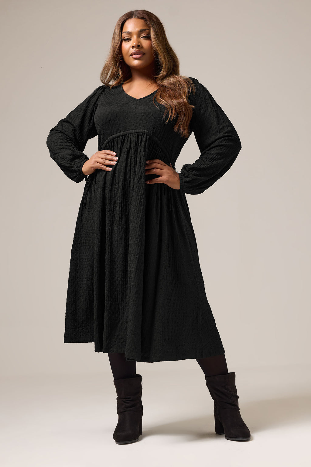  YOURS Curve Robe Midi Texturée Noire