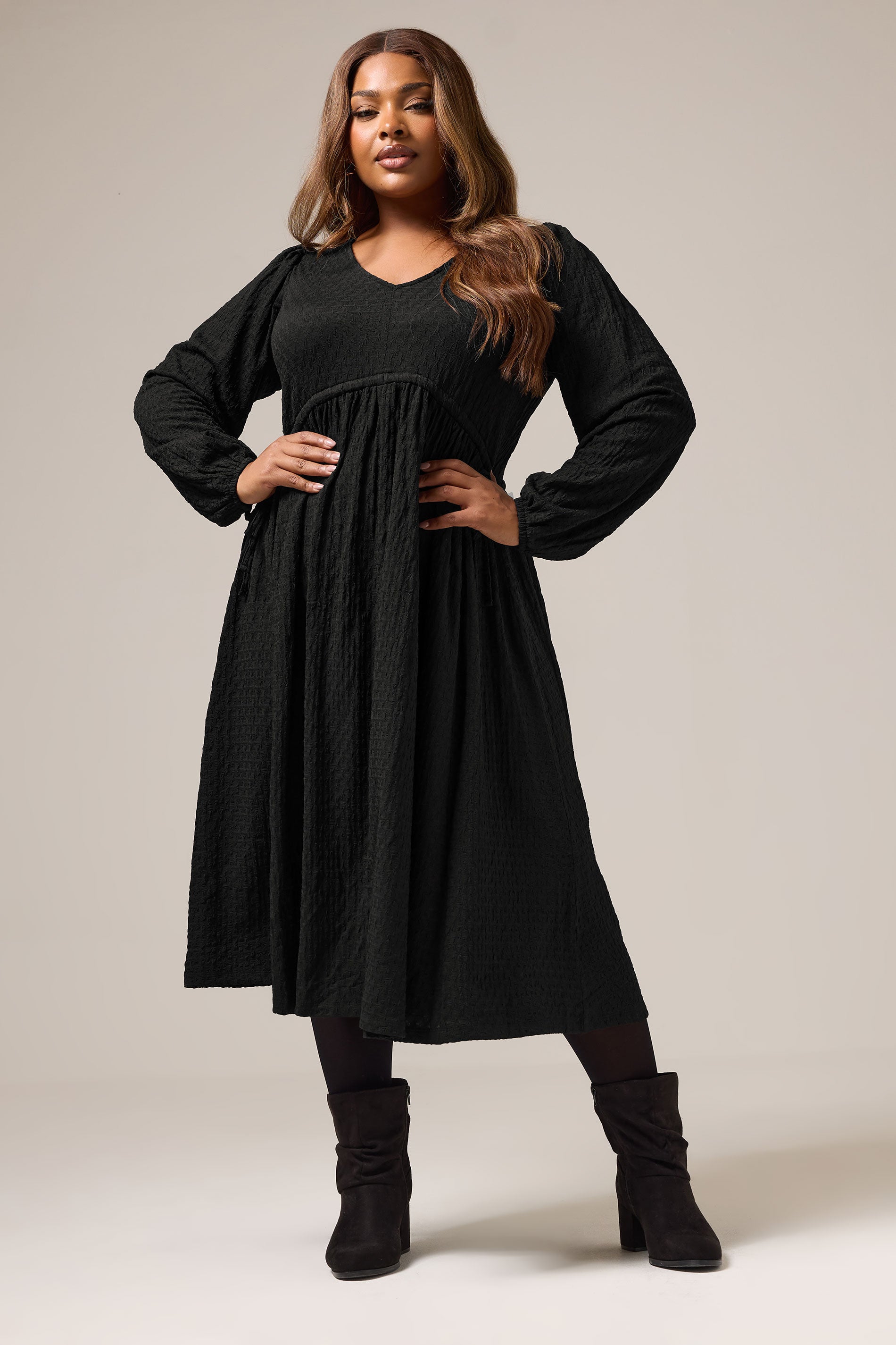  YOURS Curve Robe Midi Texturée Noire