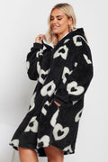  YOURS - Pull-Plaid Noir & Blanc Oversize à Capuche Coeurs