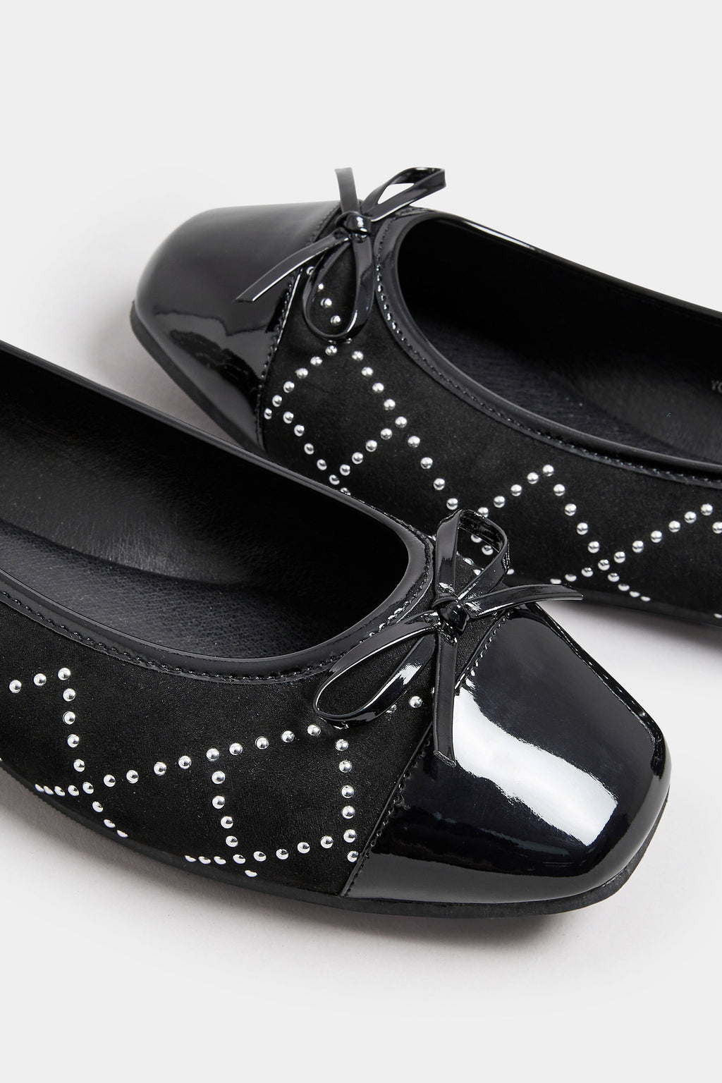 Ballerines Noires Carrées à Strass Effet Daim Pieds Extra Larges EEE