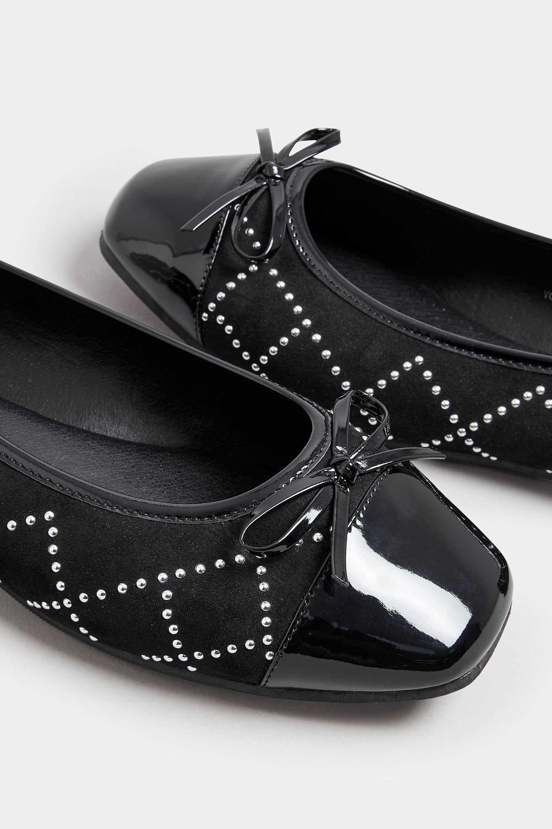  Ballerines Noires Carrées à Strass Effet Daim Pieds Extra Larges EEE