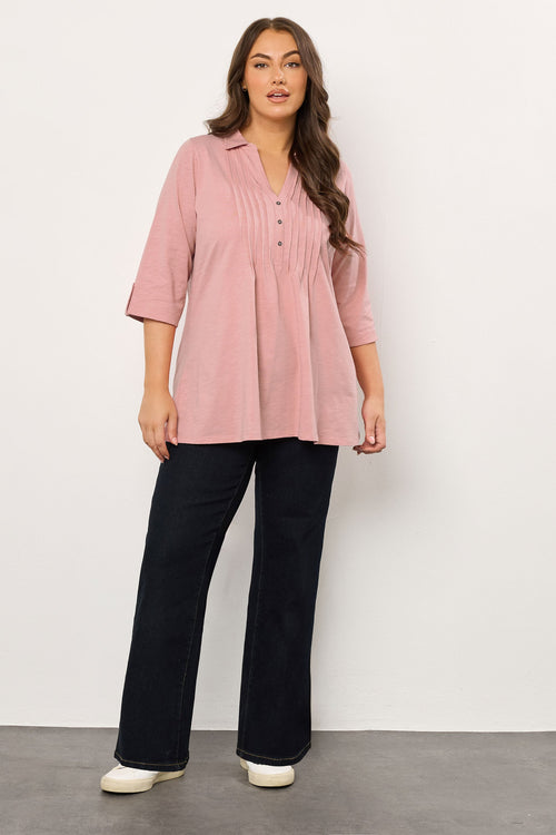  EVANS Curve Blush Pink Pintuck Henley Top