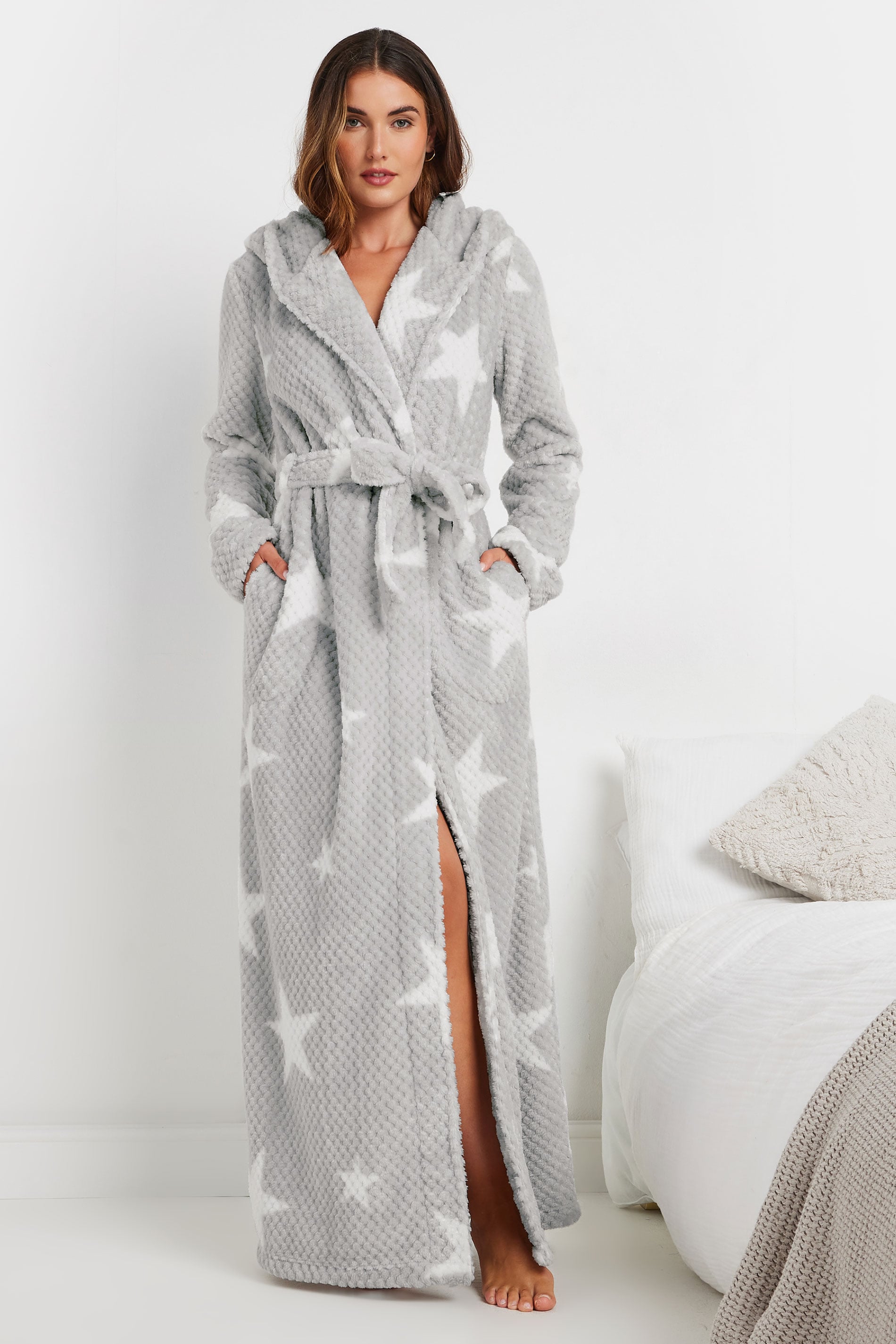  LTS Tall Grey Star Print Waffle Maxi Dressing Gown