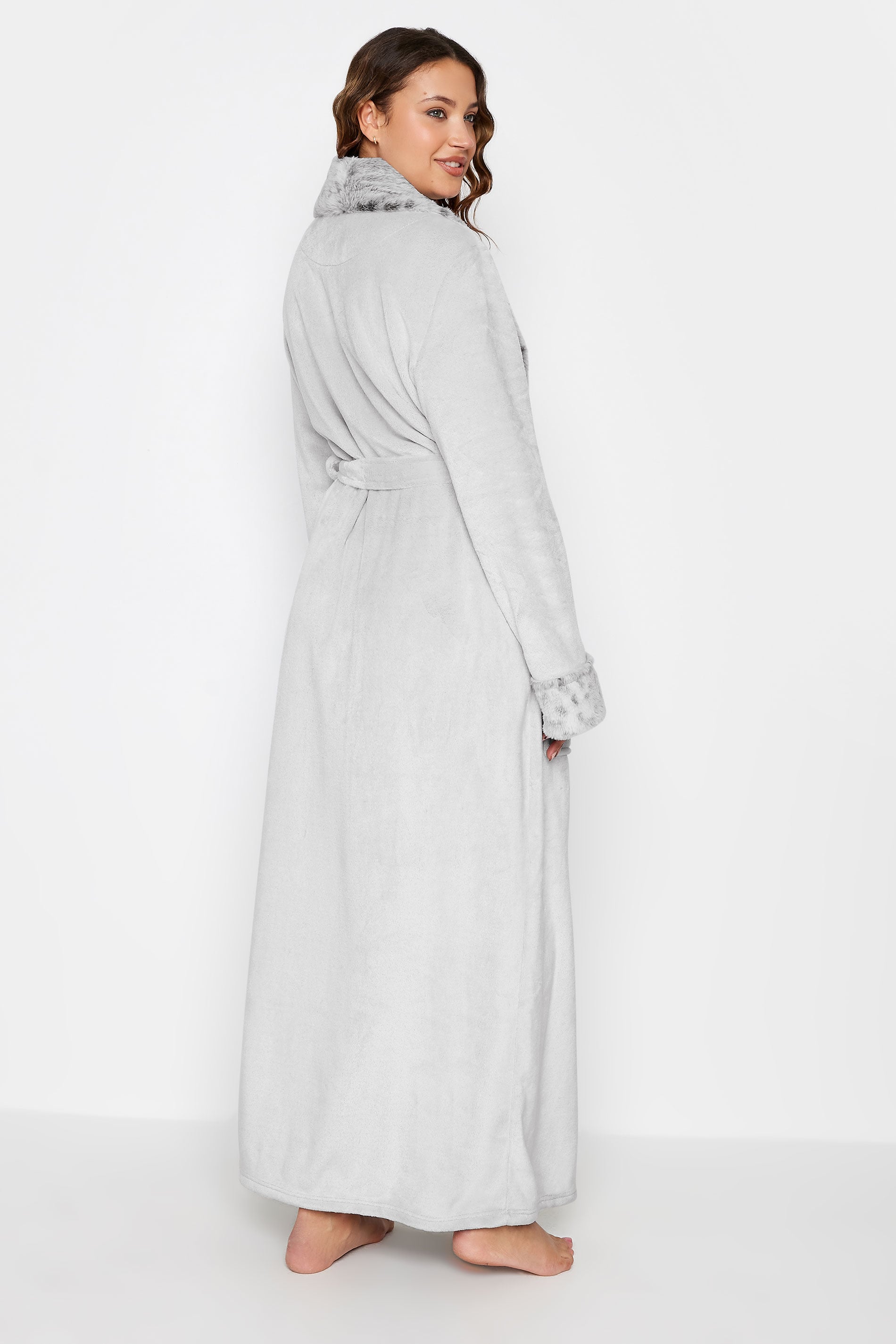  LTS Tall Light Grey Animal Print Shawl Maxi Dressing Gown