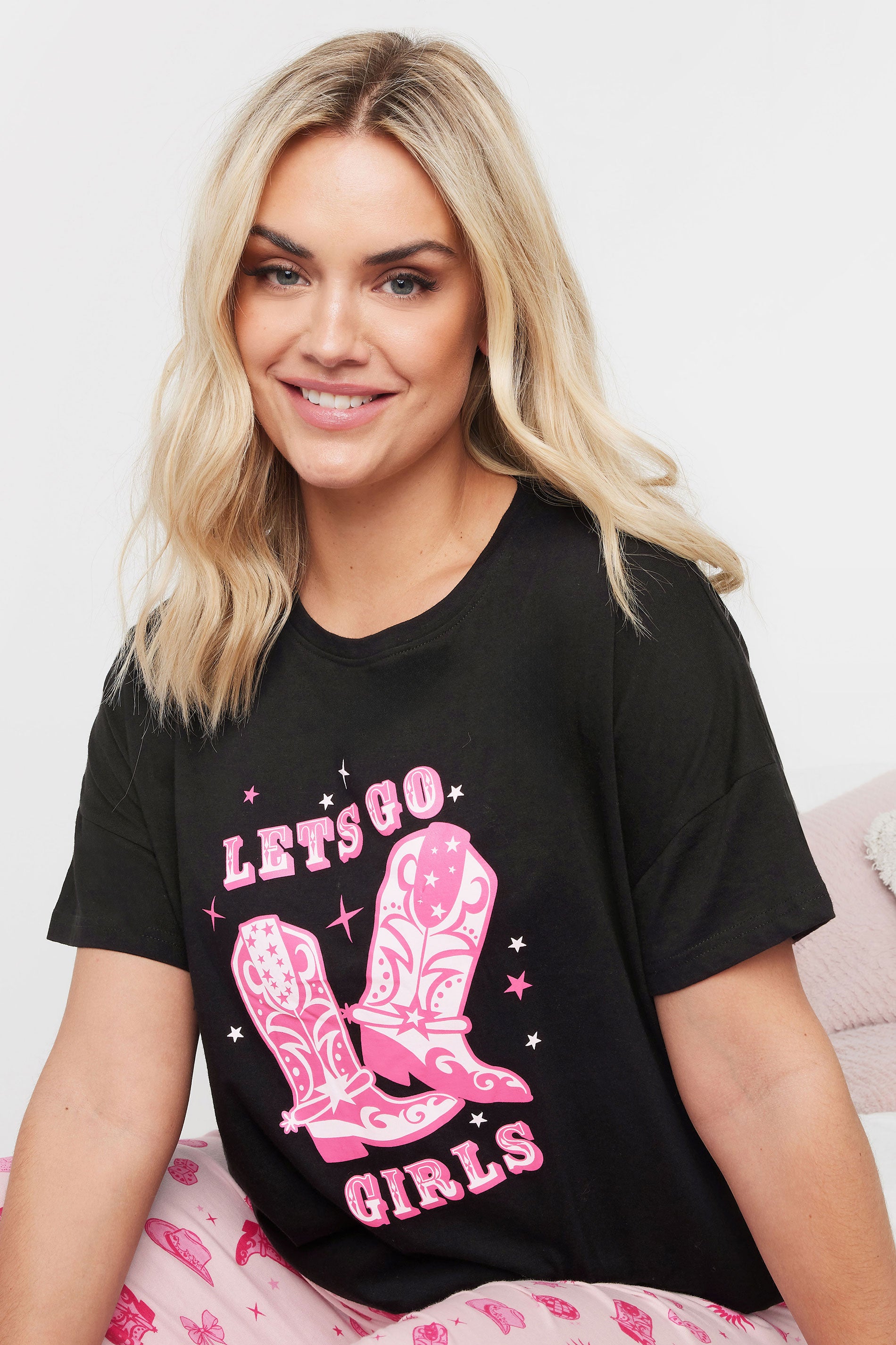  YOURS - Ensemble De Pyjama Noir & Rose Cowboy 'Lets Go Girls'