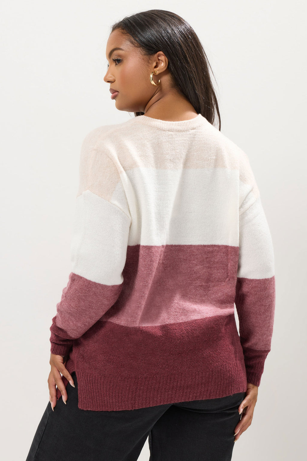  YOURS - Pull Blanc Dégradé Rose Manches Longues