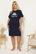  YOURS Curve Chemise De Nuit Bleu Marine « Sleepy Head » à Motif Paresseux