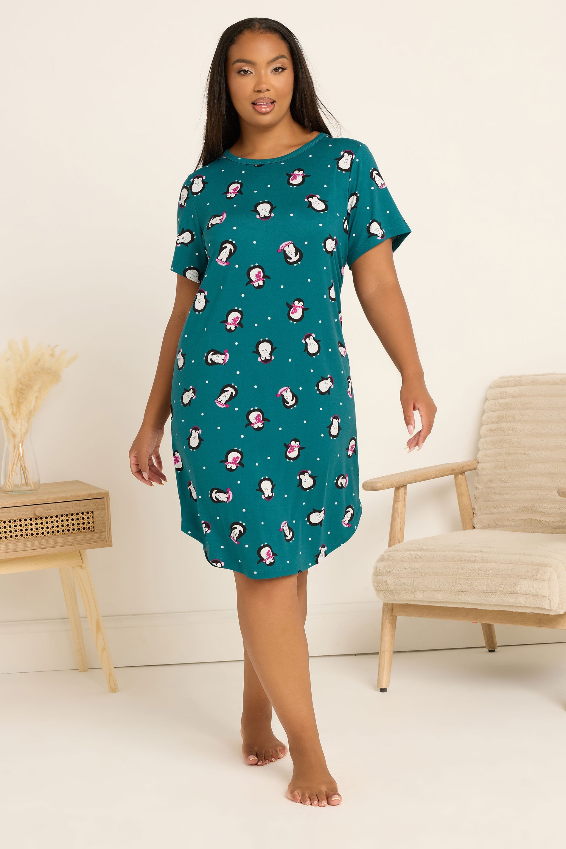  YOURS Curve Chemise De Nuit Douce Au Toucher Bleu Sarcelle Penguin