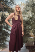  LTS Tall Burgundy Red Jersey & Woven Mix Fabric Midi Dress