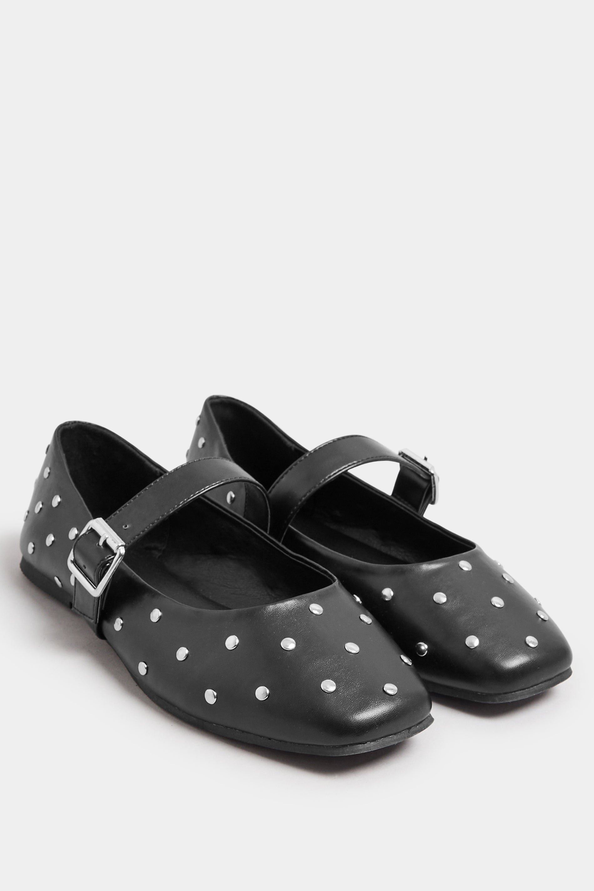  Ballerines Noires Cloutées Style Mary Jane Pieds Extra Larges EEE