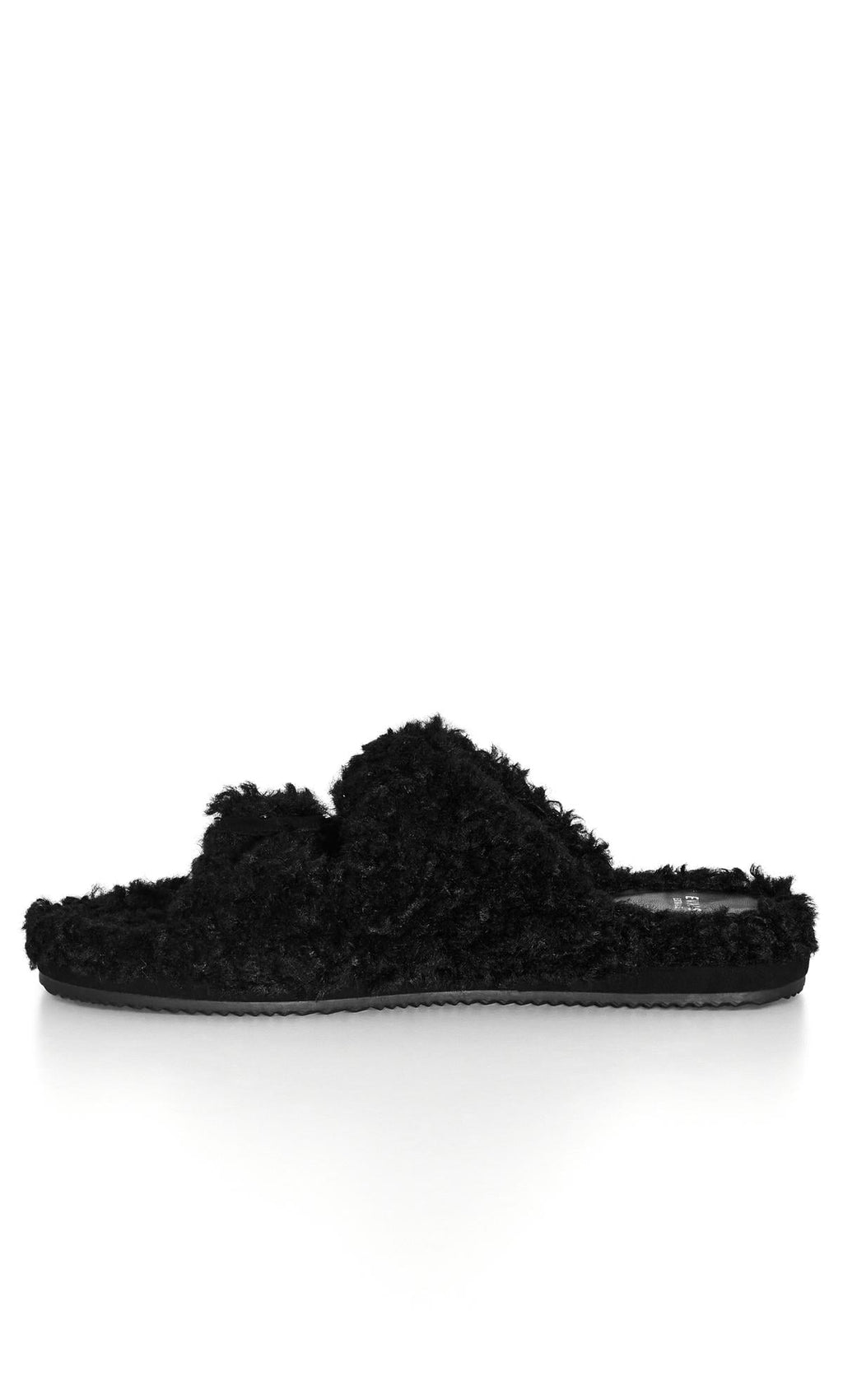  Evans Black Faux Fur Buckle Sliders In Wide E Fit