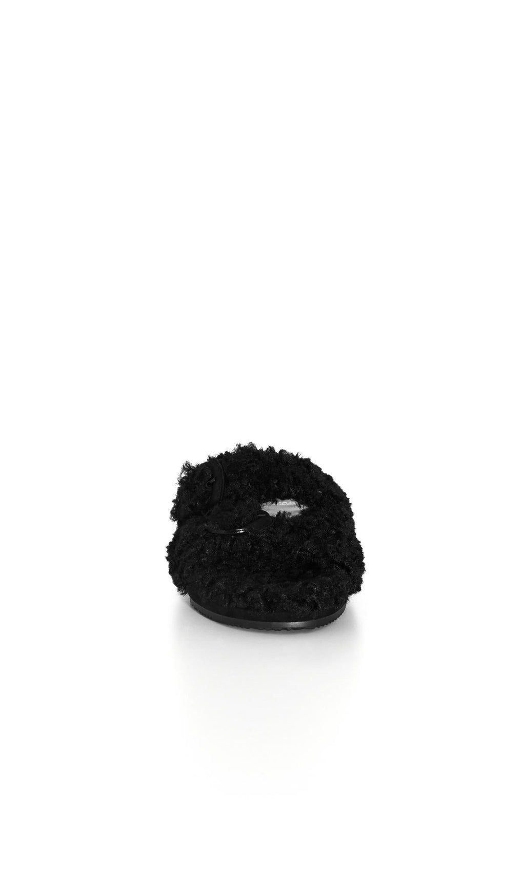  Evans Black Faux Fur Buckle Sliders In Wide E Fit