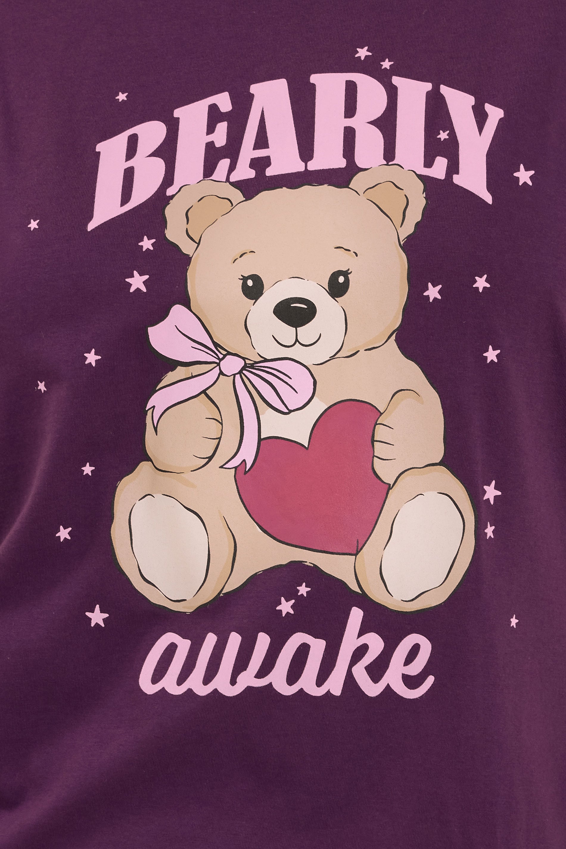  YOURS Curve Ensemble De Pyjama à Jambes Larges Violet Avec Slogan « Bearly Awake »