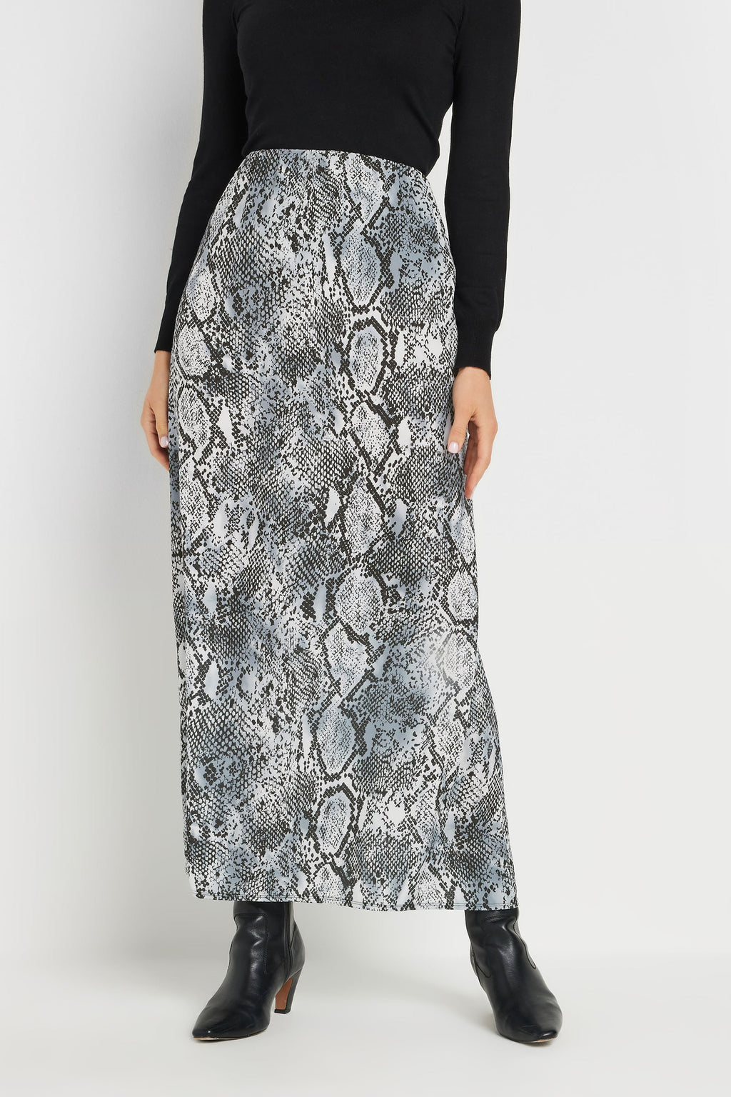  LTS Tall Grey Snake Print Slip-On Maxi Skirt