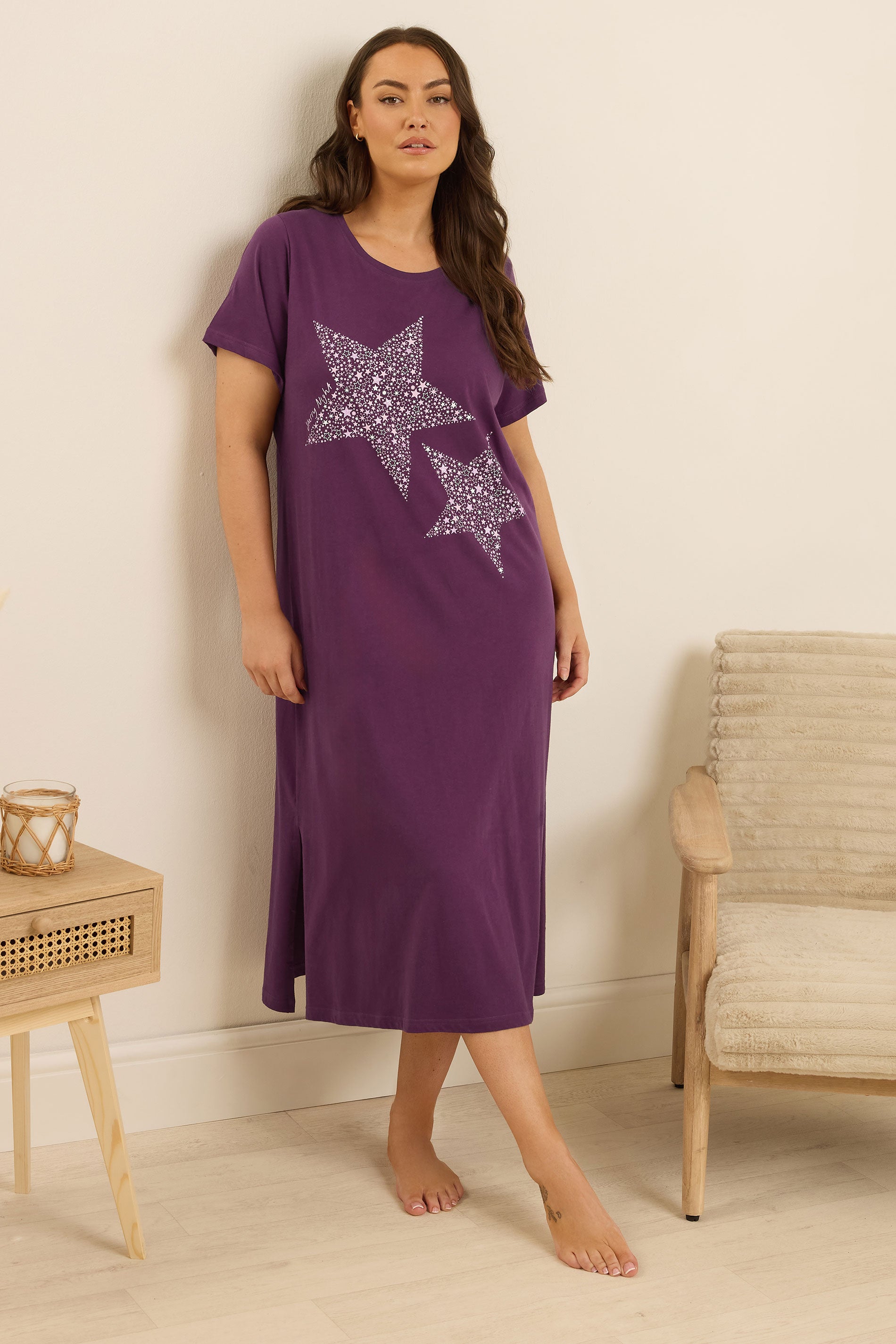  YOURS Curve Chemise De Nuit Midaxi Rose « Nuit étoilée »