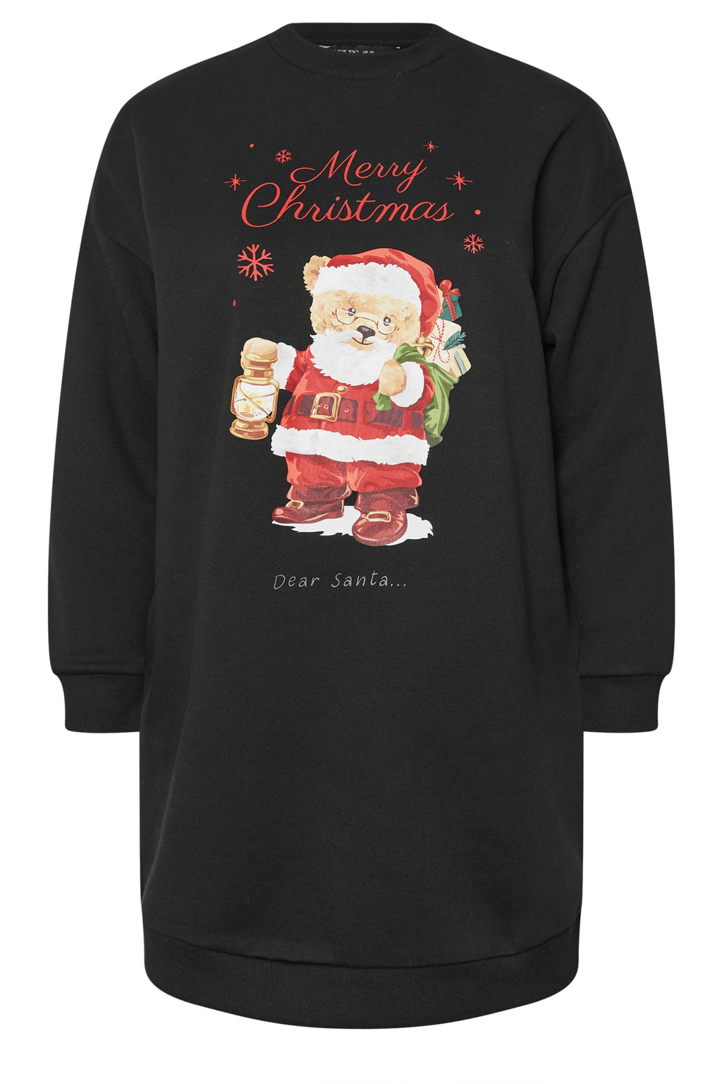  YOURS - Robe-Sweatshirt Noire 'Merry Christmas' Peluche