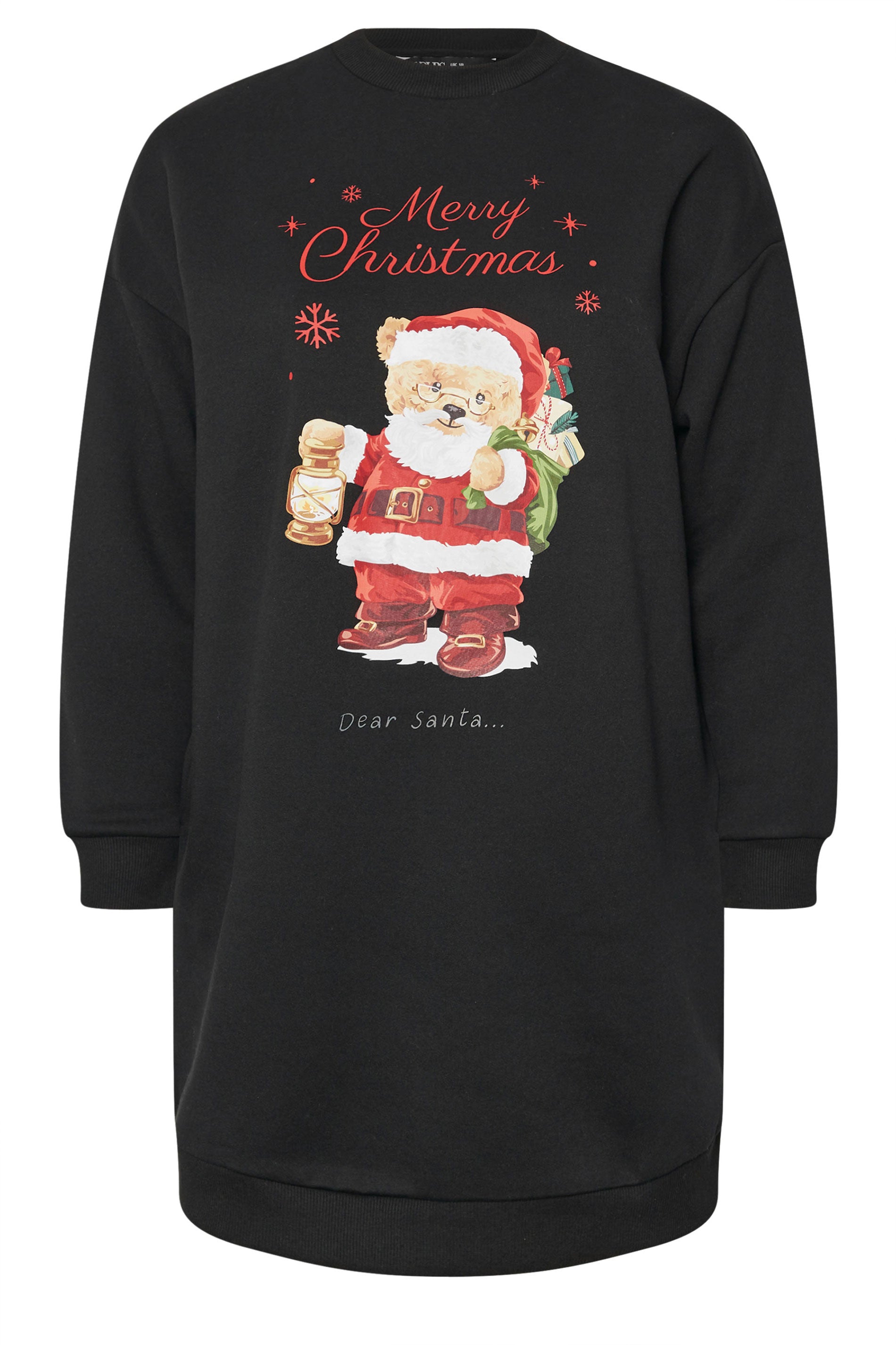  YOURS - Robe-Sweatshirt Noire 'Merry Christmas' Peluche
