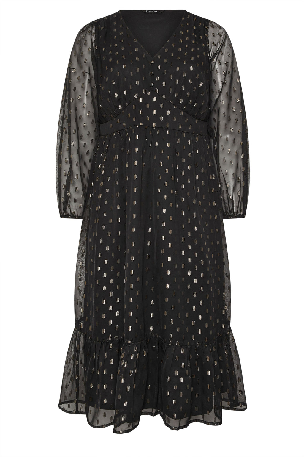  EVANS Curve Black Foil Spot Half Placket Dress