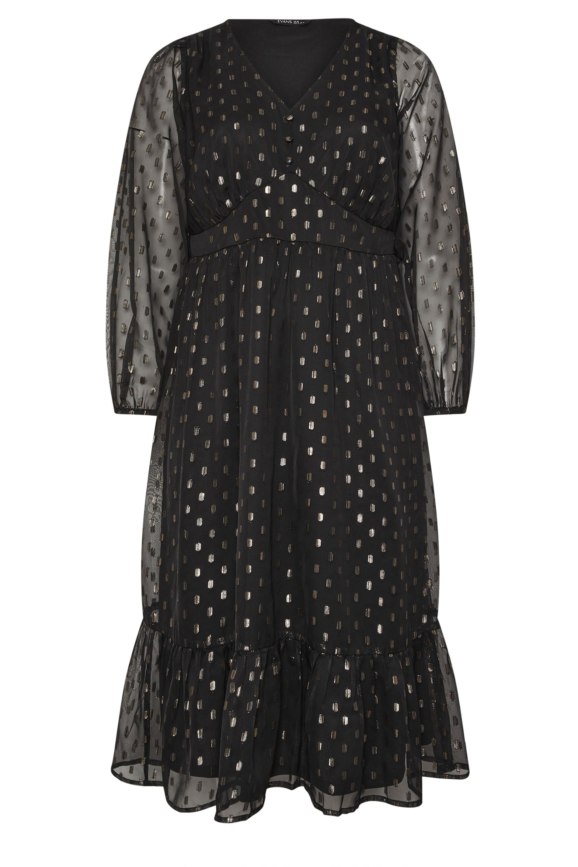  EVANS Curve Black Foil Spot Half Placket Dress