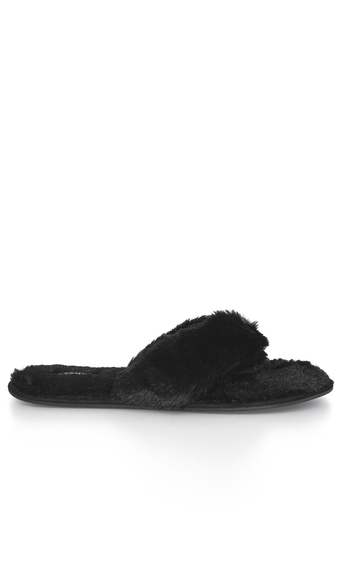  Evans Black Faux Fur Flip Flop Slipper