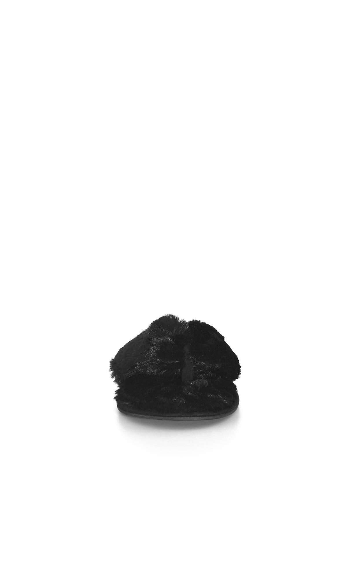  Evans Black Faux Fur Flip Flop Slipper