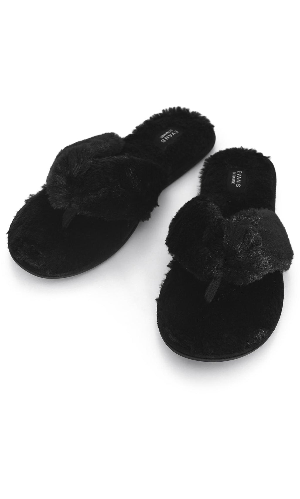  Evans Black Faux Fur Flip Flop Slipper